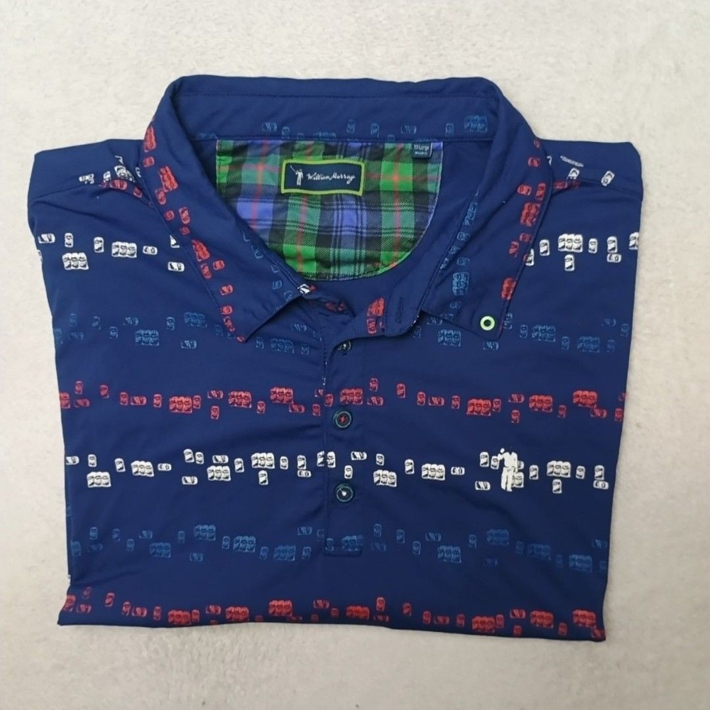 William Murray Polo Shirt Men 2XL Blue Golf Performance Stretch Graphic Drinking